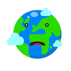 Cartoons smile planet earth icon with clouds.