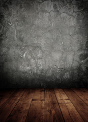 concrete wall with wooden floor. empty interior room.