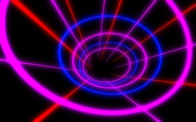 3d abstract tunnel with neon light. 3d illustration