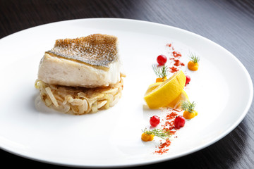 cooked fish fillet of pike-perch