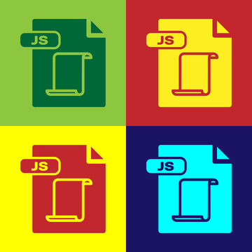 Color JS file document. Download js button icon isolated on color background. JS file symbol. Vector Illustration