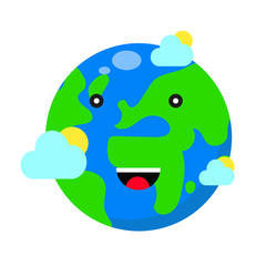 Cartoons smile planet earth icon with clouds.