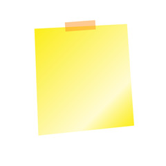 Yellow sticker sheet, pinned adhesive tape, ready for your use. Notice board element. Perfect for back to school or business design theme. Isolated on white background. 