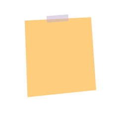 Flat orange sticker sheet, pinned adhesive tape, ready for your use. Notice board element. Perfect for back to school or business design theme. Isolated on white background. 