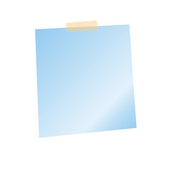 Flat blue sticker sheet, pinned adhesive tape, ready for your use. Notice board element. Perfect for back to school or business design theme. Isolated on white background. Front view. 