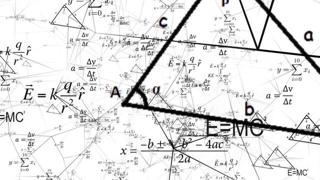 Mathematical background with flying symbols, functions and equations. Connection structure.