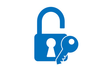 lock with key icon, safe and security icon (blue version) on white background 