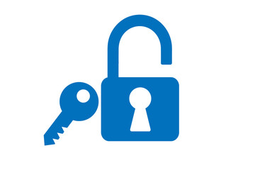 lock with key icon, safe and security icon (blue version) on white background 