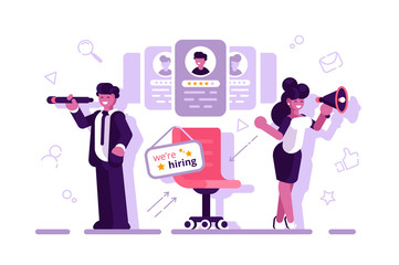 We are hiring concept with character