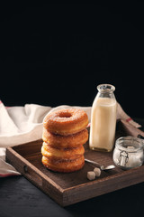 Fast food breakfast with donut and coffee