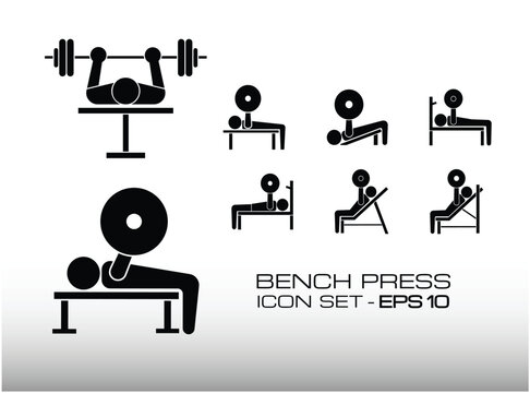 Set of Bench Press Workout Icon Vector Illustration, Consist of Incline and decline bench press, it is an exercise on the chest muscles to make it big and muscular.