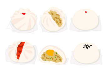 Steamed pork buns,dim sum and chinese cuisine on white background vector illustration