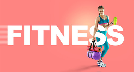 Sport backgrounds. Beautiful slim sporty young girl is preparing for joint training. The concept of...