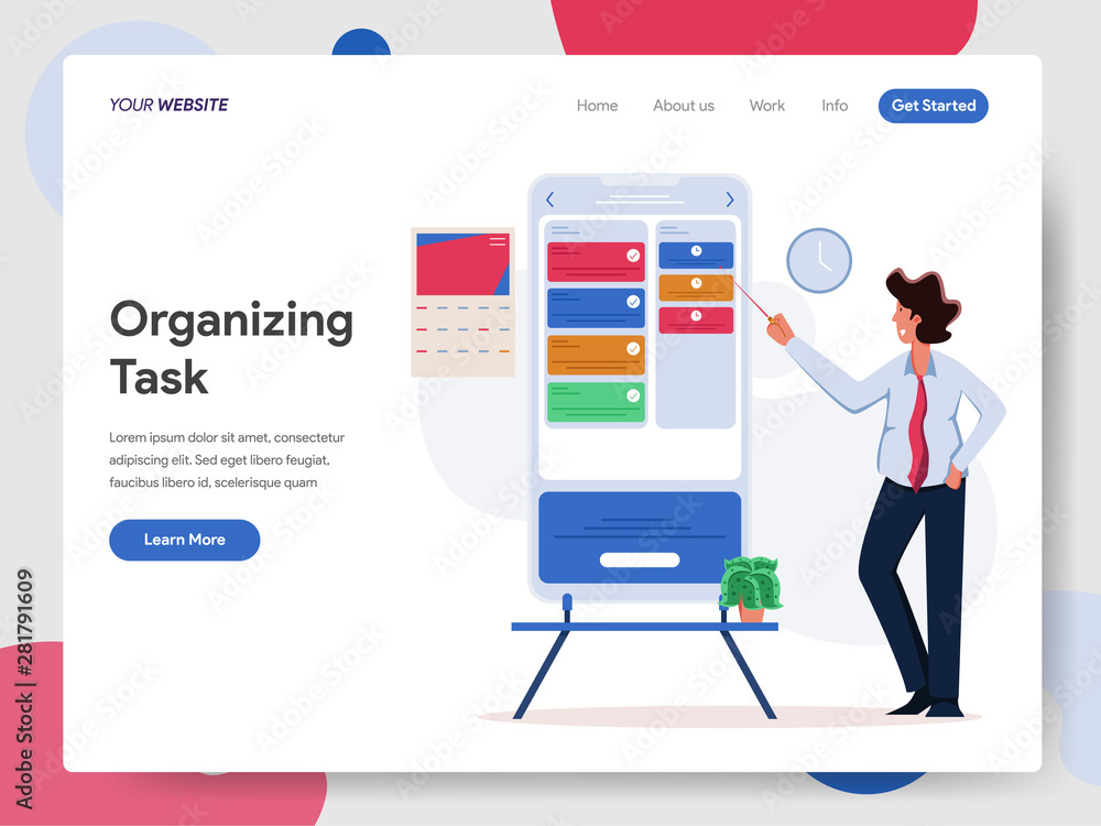 Poster businessman organizing task on mobile phone illustration concept. modern flat design concept of web 