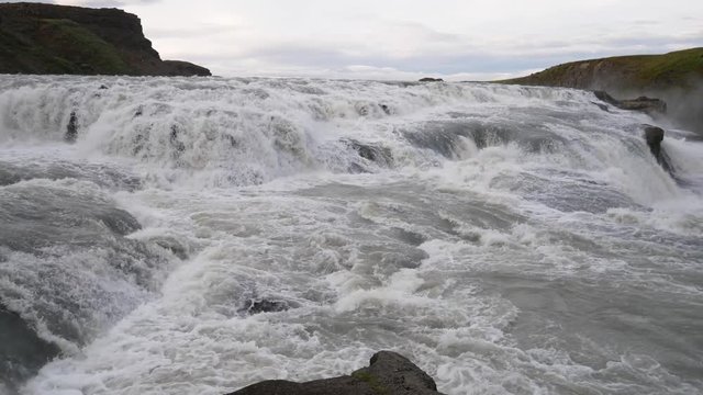 Golden Circle, Iceland, Gullfoss waterfall (Golden Falls) located in the canyon of the Hvt river. Bigger waterfall famous landmark in southwest Iceland.