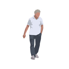 Old man walking forward, isolated flat design vector illustration