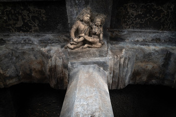 Fototapeta na wymiar Aurangabad/India-06.02.2019:The view inside old hindu cave temple in India