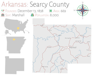 Fototapeta premium Large and detailed map of Searcy county in Arkansas, USA
