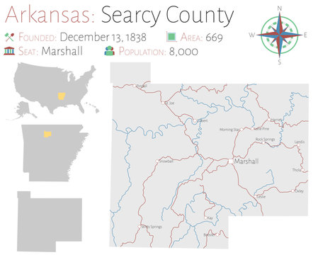 Large And Detailed Map Of Searcy County In Arkansas, USA