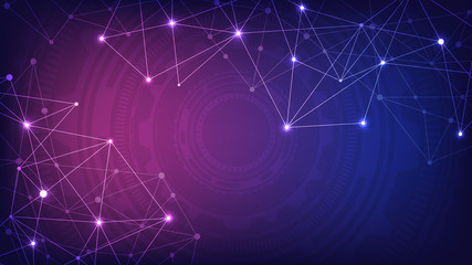 Digital technology background with connecting dots and lines. Abstract technical background of network connection and communication.