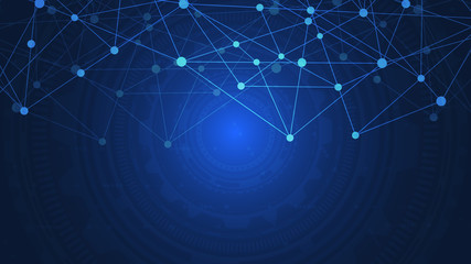 Obraz premium Digital technology background with connecting dots and lines. Abstract technical background of network connection and communication.
