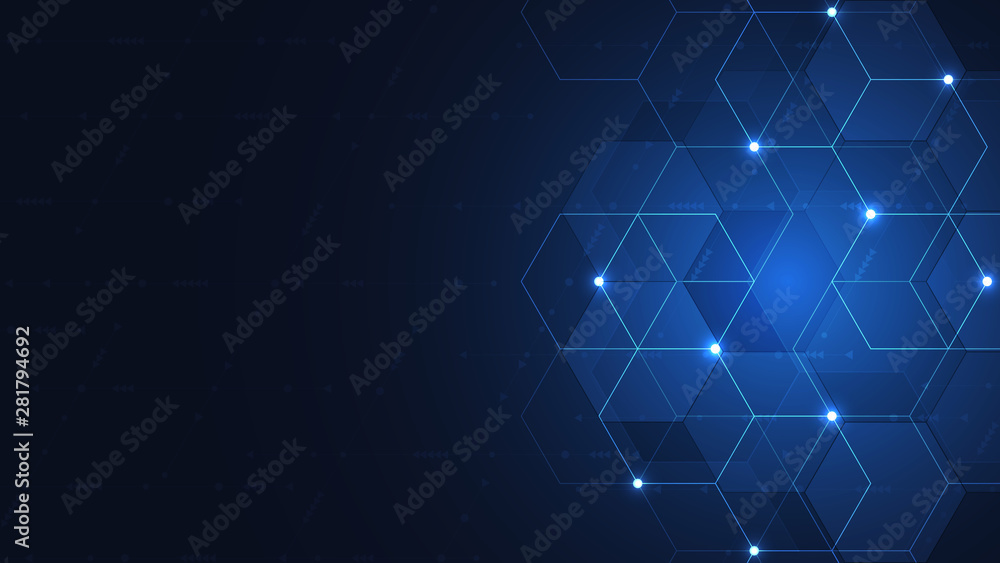Poster vector hexagons pattern. geometric abstract background with simple hexagonal elements. medical, tech