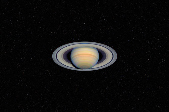 Planet Saturn against dark starry sky background in Solar System, elements of this image furnished by NASA