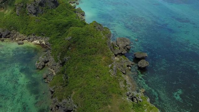 Aerial view of seashore and beach, Kafu Banta, Miyagi Island, Japan