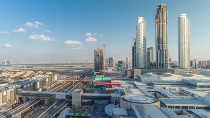 Aerial view of Financial center road timelapse with under construction building