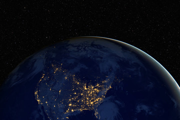 Planet Earth during the night against dark starry sky background, elements of this image furnished by NASA