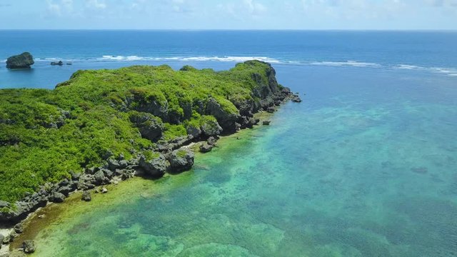 Aerial view of cliffs on seashore, Kafu Banta, Miyagi Island, Japan