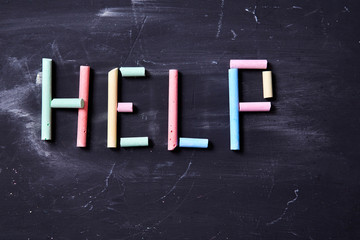 Concept for fear, domestic violence and family or child abuse. The inscription on the help of coloured chalk
