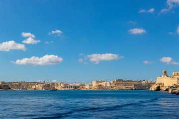 Fototapeta na wymiar Aerial skyline view of the sea entrance of Valletta, Grand Harbor, Malta