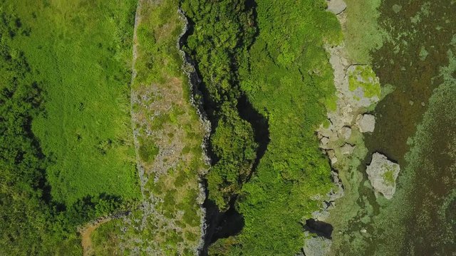 Aerial view of cliffs on seashore, Kafu Banta, Miyagi Island, Japan