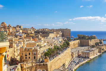 Fototapeta na wymiar Ancient fortifications of Valletta, grand harbour Malta