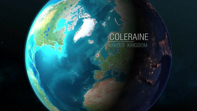 United Kingdom - Coleraine - Zooming from space to earth