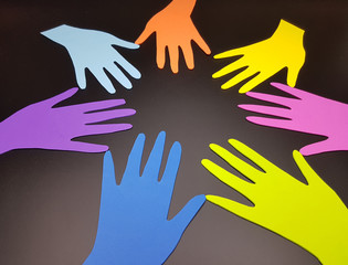International Human Rights day image for global equality and peace with colorful people hand prints, social diversity concept.