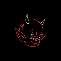 DEVIL BABY HEAD NEON COLOR BLACK BACKGROUND