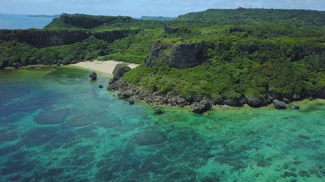 Aerial view of seashore and beach, Kafu Banta, Miyagi Island, Japan