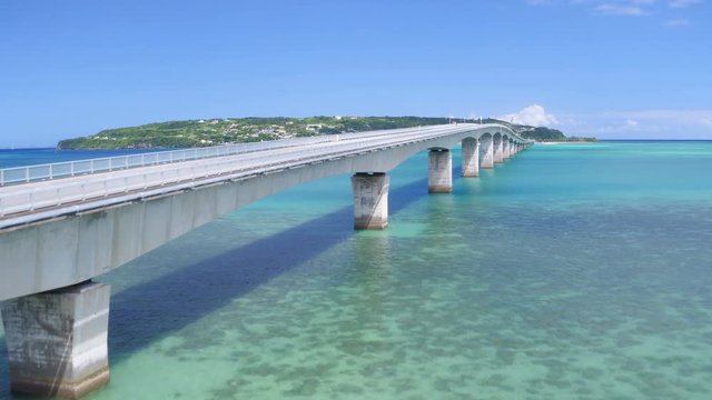 Aerial view of bridge, Nakijin, Kouri Island, Okinawa Prefecture