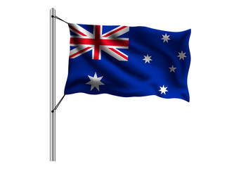 Waving Australian flag on flagpole on isolated background, flag of Australia , vector illustration
