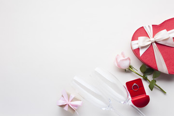 Flat lay decoration with romantic items