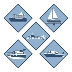 flat icons of marine ships in lilac color