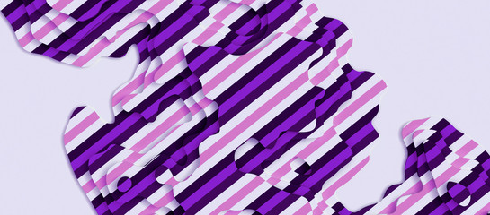 3D Landscape Paper Cut style. Blank space. Curved shapes with purple pink white stripes on white Background. Abstract geometric lines pattern art illustration for cover, design, book, poster, flyer