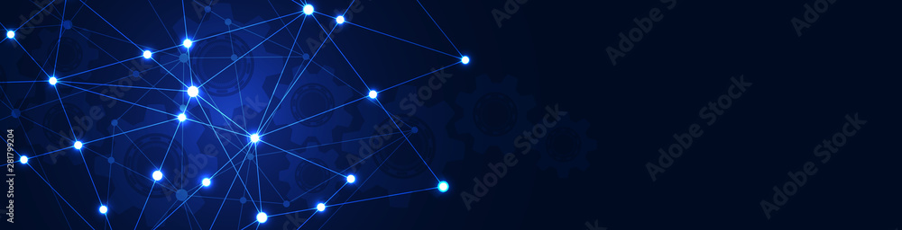 Fototapete Website header or banner design with abstract geometric background and connecting dots and lines. Global network connection. Digital technology with plexus background and space for your text.