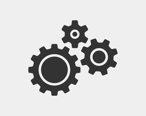 Metal gears and cogs vector. Gear icon flat design. Mechanism wheels logo. Cogwheel concept template.