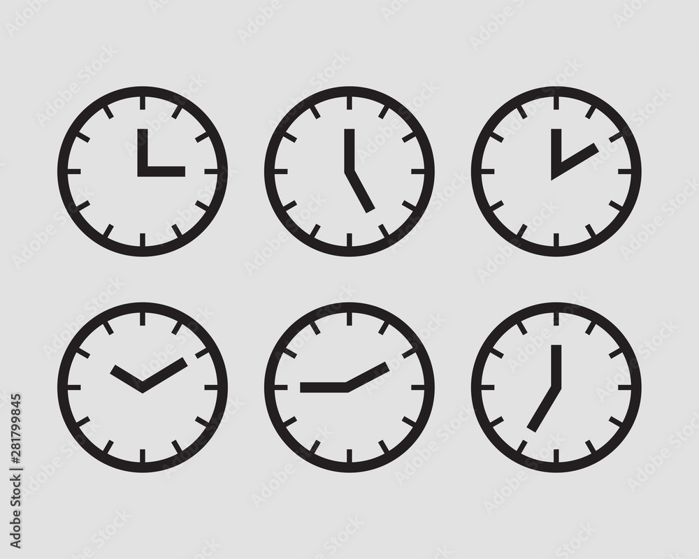 Poster set clock icon vector. time line graphic design elements of clocks.