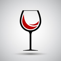 Red wine in glass icon on gray background