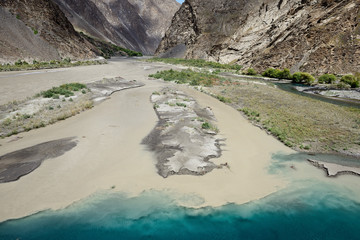 The beautiful Bartang valley, trekking destination. View on the Bartang Valley in the Pamirs, Tajikistan, Central Asia