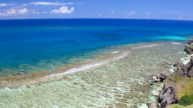 Aerial view of coastline of Yonaguni Island, Okinawa Prefecture, Japan